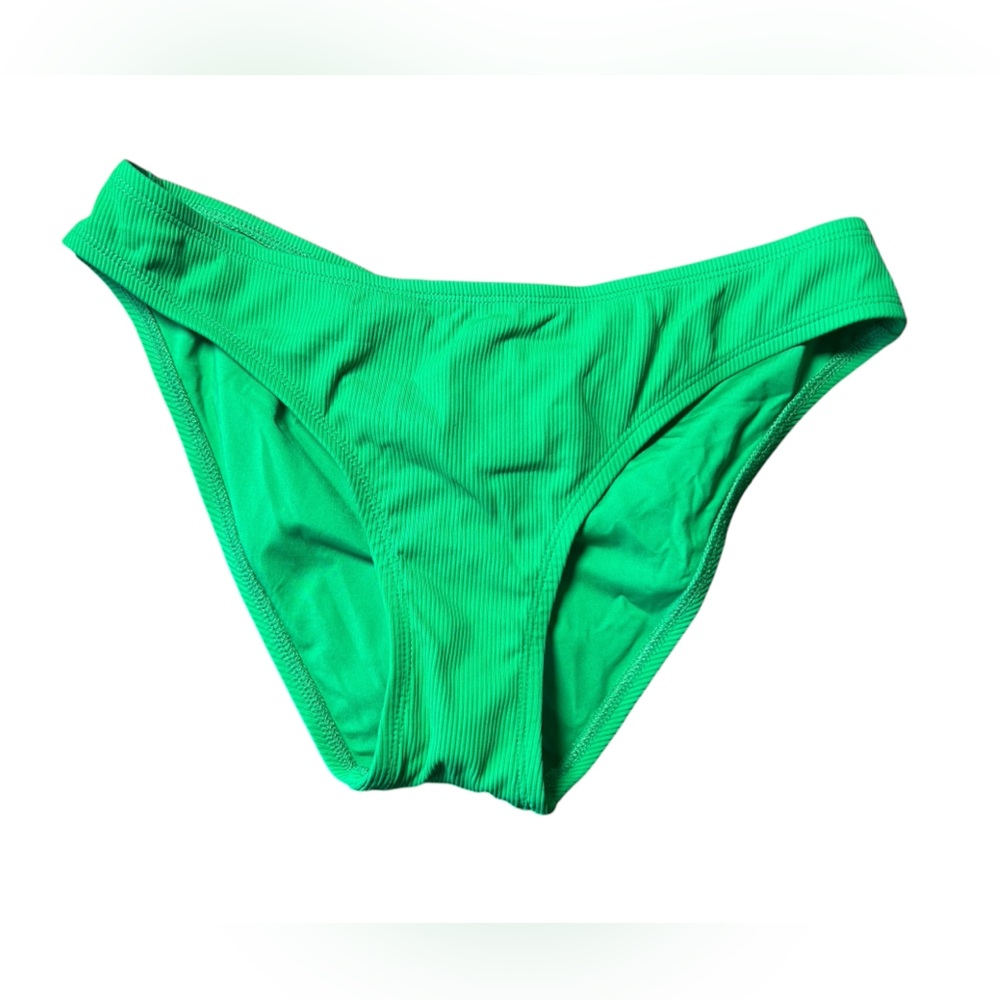 BECCA by Rebecca Virture green shirred ribbed bikini swim bottoms size Large NWT